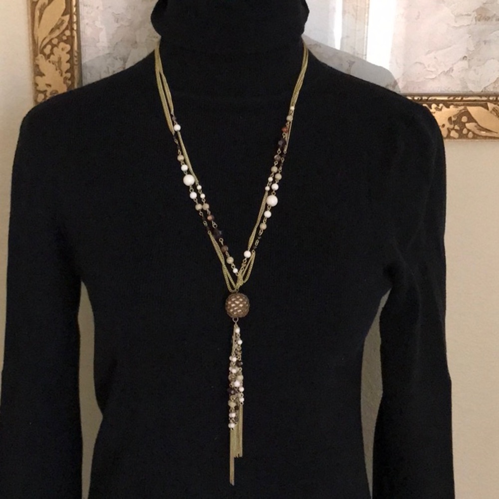 Goldstone Beaded Tassel Necklace